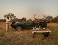 Sunset and moonrise drinks right after an amazing lion sighting and just before an amazing leopard sighting! UNREAL